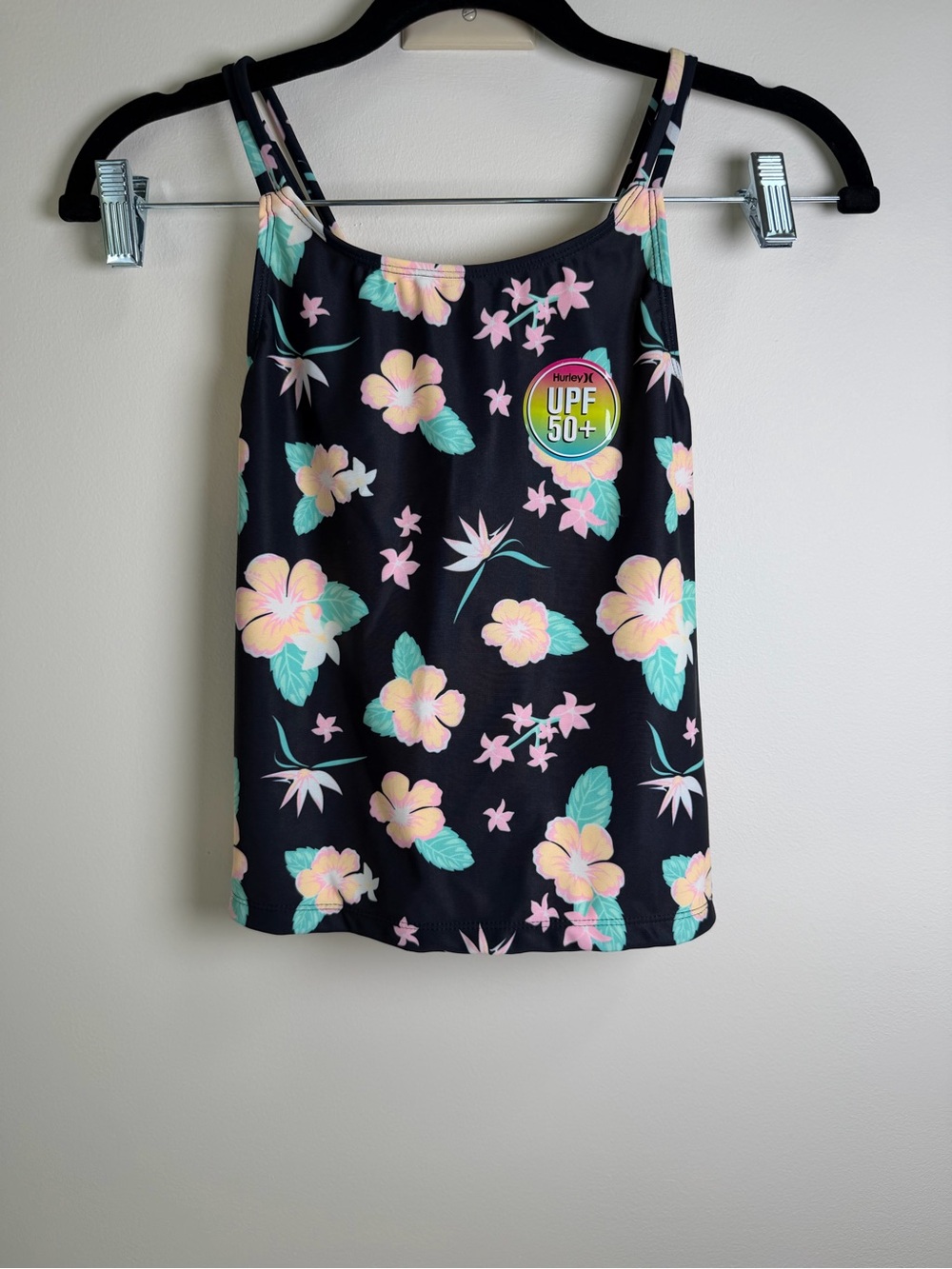Hurley Girls 2-Piece Floral Tankin Set Black Multi UPF 50+ Size 14